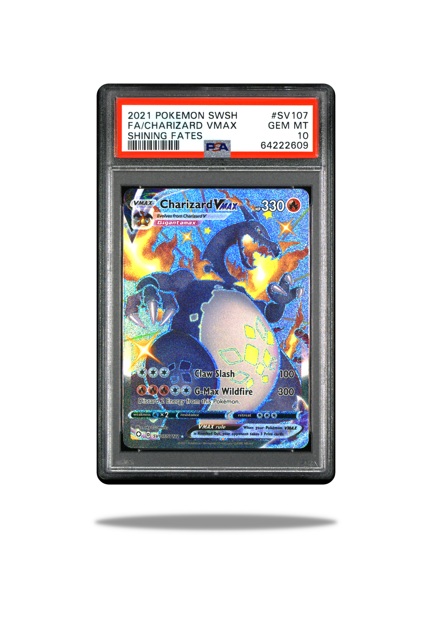 Front of: 2021 PSA 10 Shiny Charizard VMAX Pokémon Card: A Shimmering Masterpiece